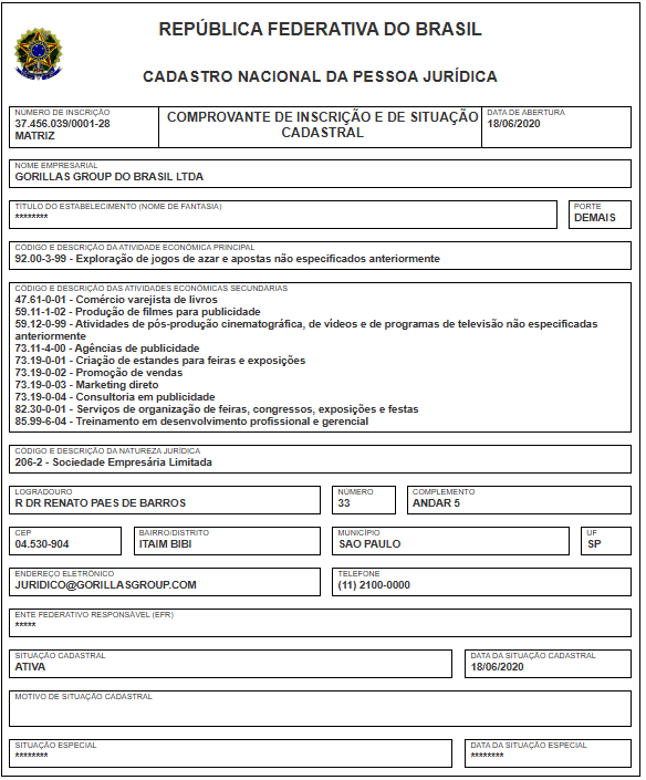 BetFalcons CNPJ