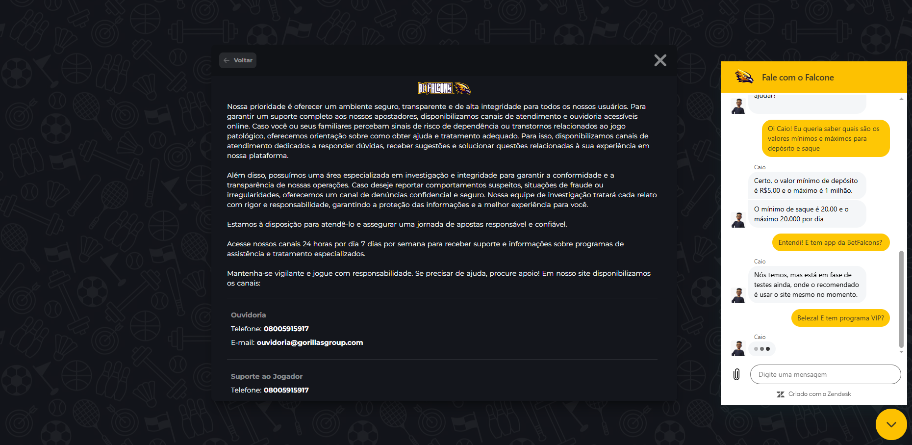 BetFalcons Contato
