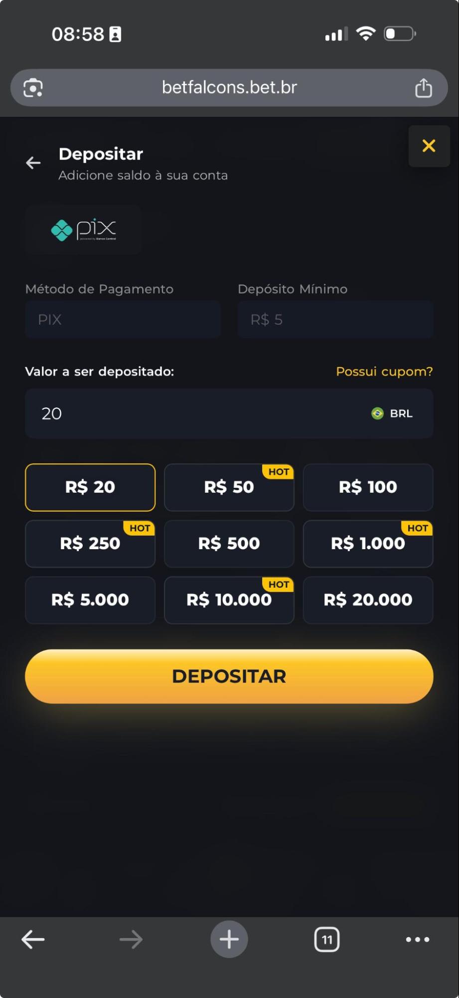 BetFalcons Métodos de Pagamento