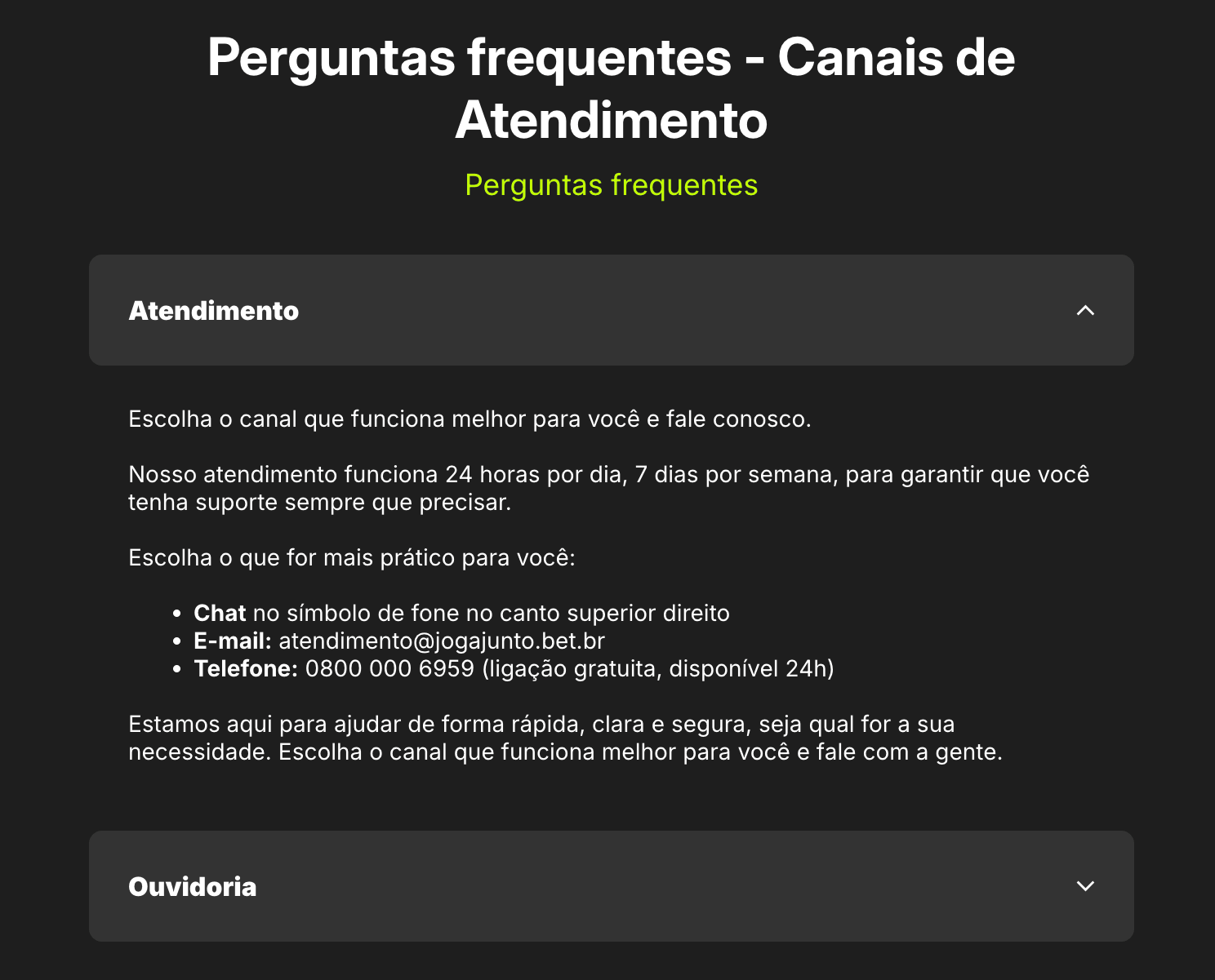 Joga Junto Atendimento ao Cliente