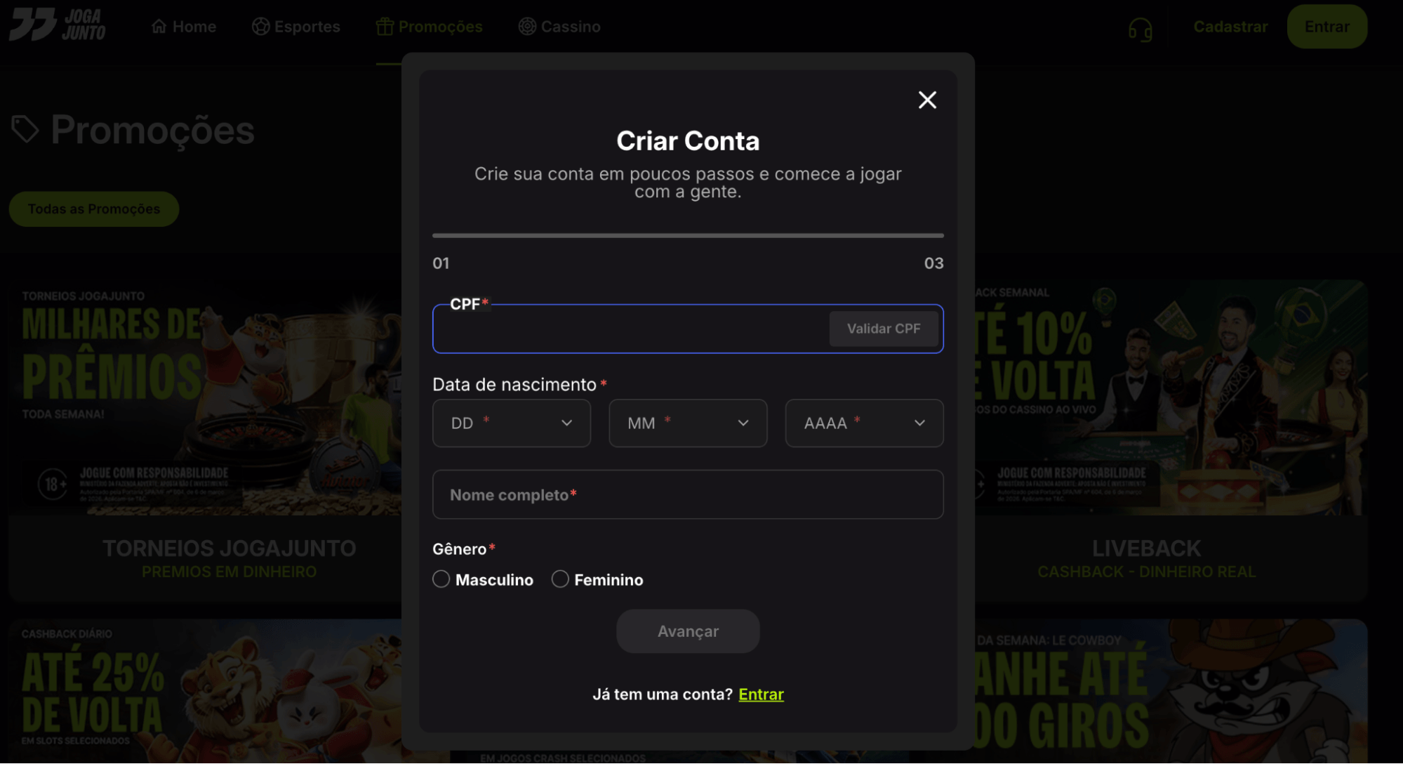Joga Junto Cadastro