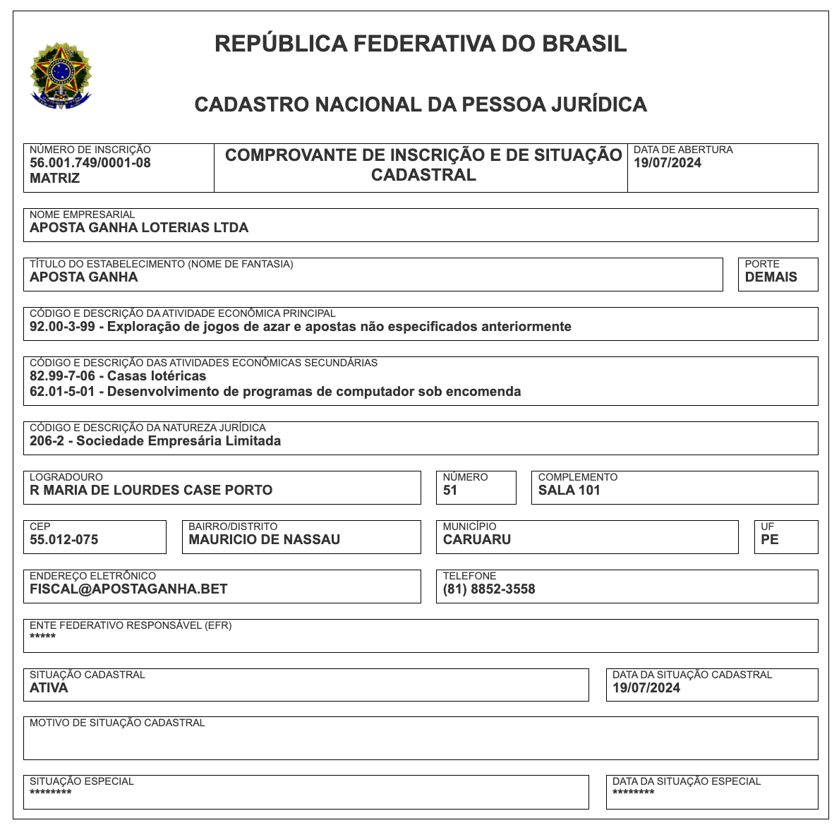 Receba Bet CNPJ